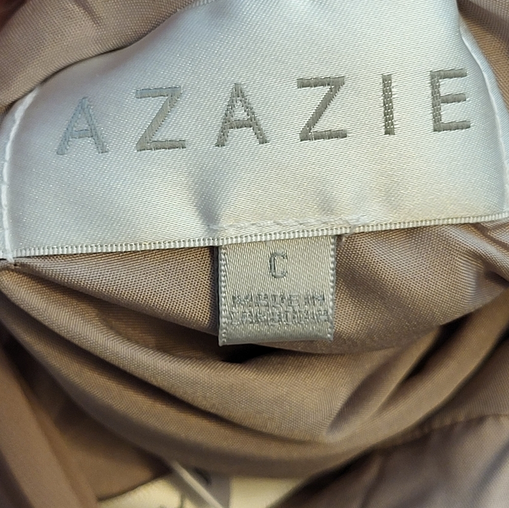 Azazie ZEYA Taupe A-Line Pleated Stretch Satin Maxi Dress - Small Custom Size - Picture 7 of 11